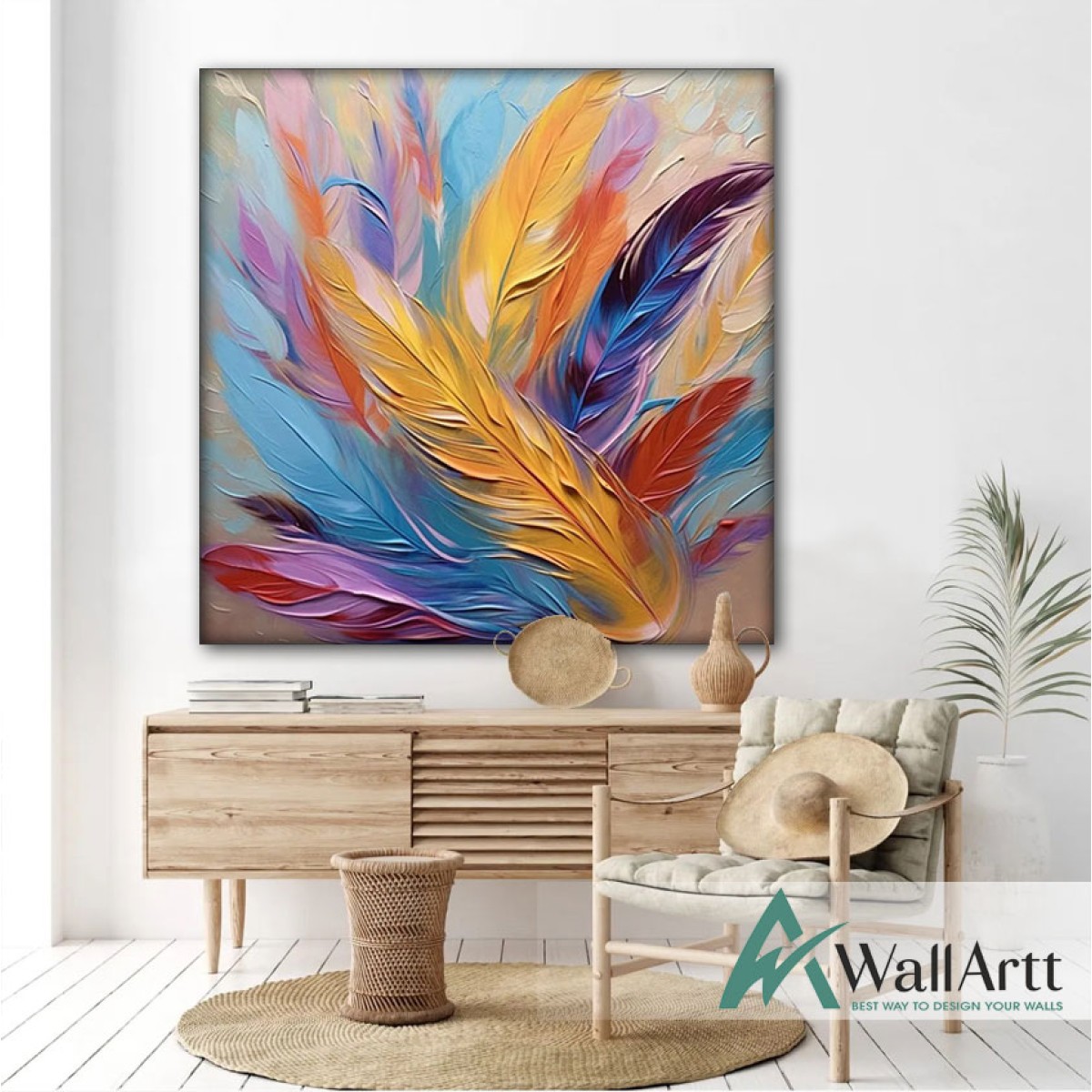 Colorful Bird Feather II 3d Heavy Textured Partial Oil Painting